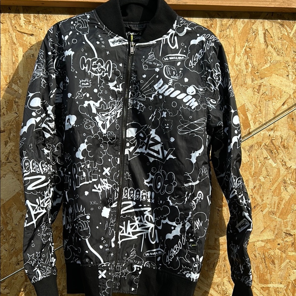 Black Graphic Bomber Jacket